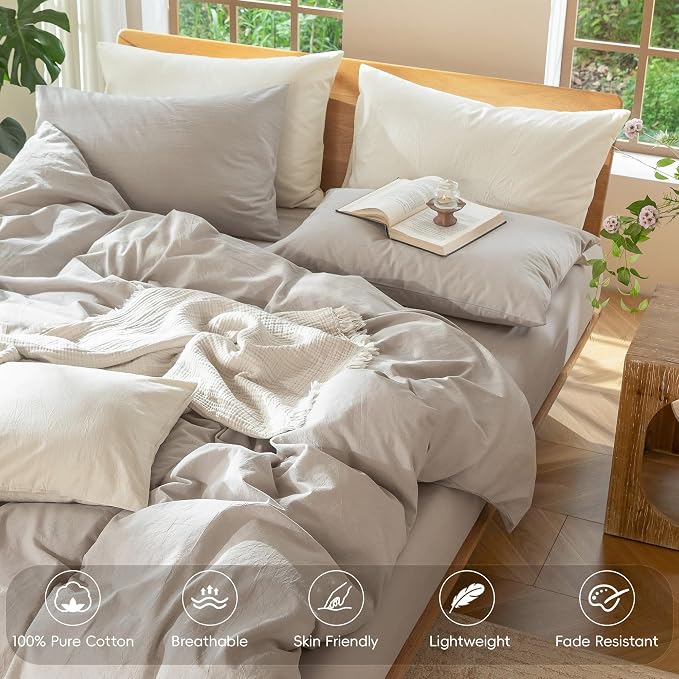 MooMee Bedding Duvet Cover Set 100% Washed Cotton Linen Like Textured - Image 4