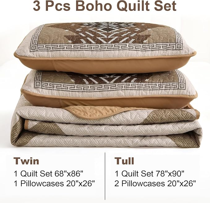 Dintszyayue Boho Full Size Quilt Set, 3 Pieces Aztec Texture Bedding Coverlet - Image 8