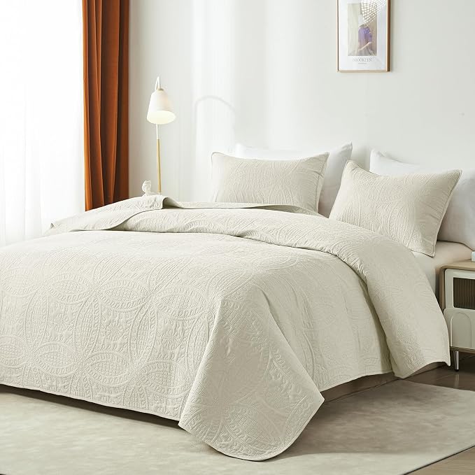 akkialla King/Cal King Quilt Set, Cream Lightweight Bedspread - Image 2