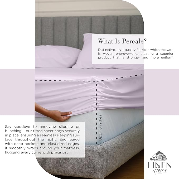Linen Home 100% Cotton Percale Sheets Queen, Crisp Cool Breathable Bed Linen - Image 4