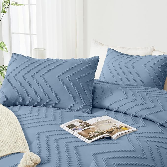 Andency Greyish Blue Oversized Queen Comforter Set, Boho Soft Warm Bedding - Image 4