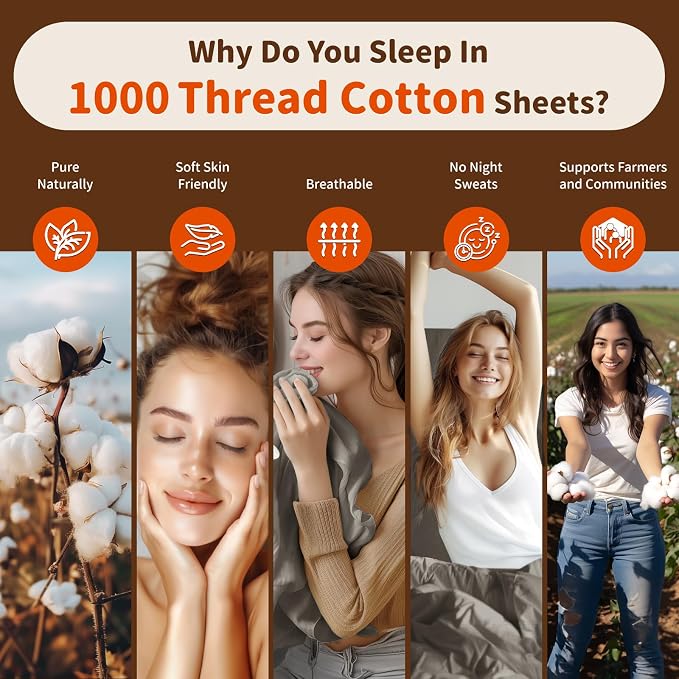 LBRO2M 1000 Thread Count 100% Egyptian Cotton Sheets Set Twin XL, 3 Piece Sets - Image 4