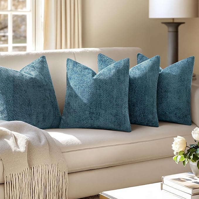 MIULEE Pack of 4 Couch Throw Pillow Covers 18x18 Inch Smoke Blue Soft - Image 5