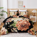 WONGS BEDDING Black Boho Floral Quilt Set Queen, Elegant Gold Flower Bedspread by WONGSBEDDING