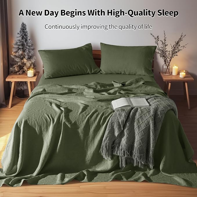 LBRO2M 100% Pure Linen Sheet Set Deep Pocket Up to 16" Bed Sheets Sets - Image 5