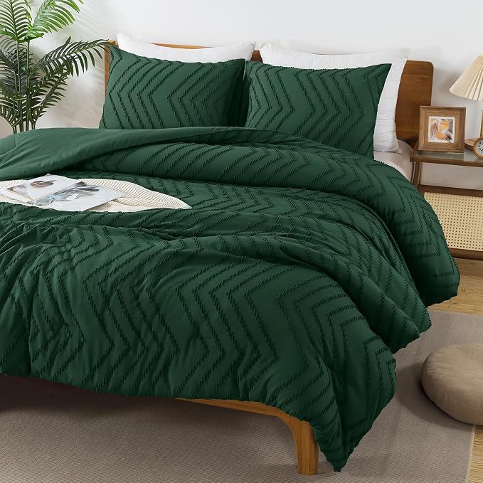 Andency Emerald Green Comforter Set Full Size, Boho Dark Green Soft Warm - Image 3