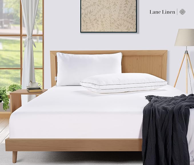 LANE LINEN Bed Pillows Standard Size Set of 2, Medium Soft Support Gusseted - Image 2