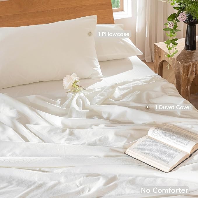 MooMee Bedding Duvet Cover Set 100% Washed Cotton Linen Like Textured - Image 2