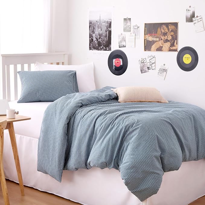 Wake In Cloud - Striped Cotton Duvet Cover Set, 100% Washed Cotton Textured - Image 4
