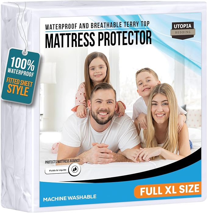 Full XL Size Mattress Protector Waterproof, Premium 200 GSM Terry Mattress Cover by UTOPIABEDDING