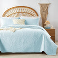 WURUIBO Sky Blue Quilt Set Twin Size, Embossing Microfiber Bedspreads by WURUIBO