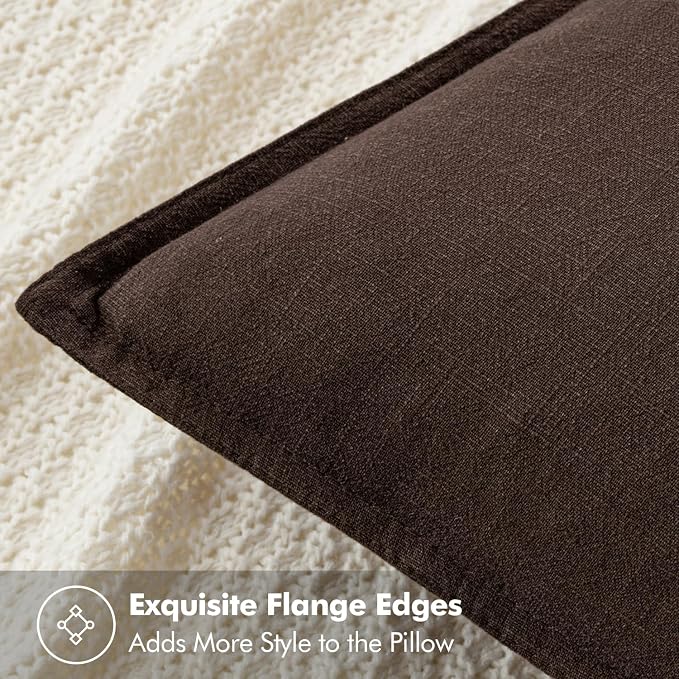 MIULEE Decorative Linen Pillow Covers 20x20 Inch Dark Brown Boho Farmhouse - Image 2