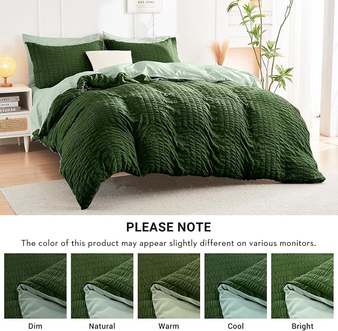 HYMOKEGE Dark Green/Sage Green Queen Comforter Set Seersucker 7 Pieces - Image 6
