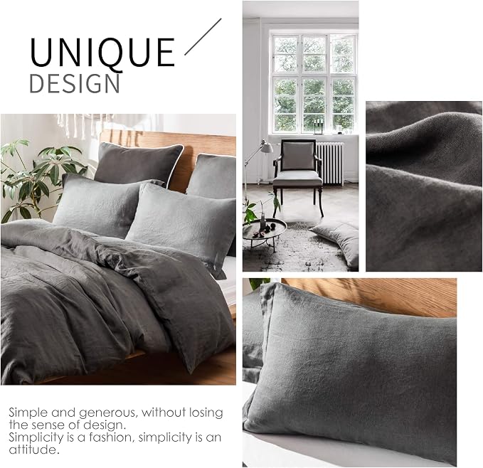 Simple&Opulence 100% Linen Duvet Cover Set 3pcs Basic Style Natural French - Image 5