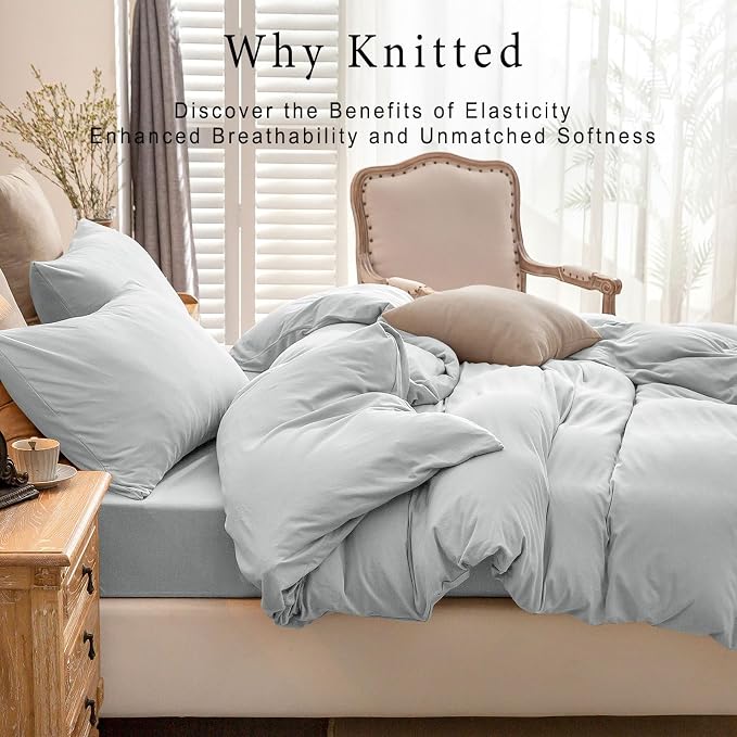 PURE ERA Jersey Knit Duvet Cover Set 100% T-Shirt Cotton Super Soft Comfy 3pc - Image 3