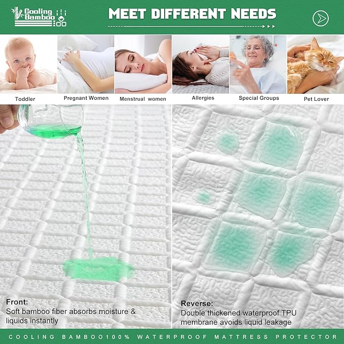 UNILIBRA King Size Waterproof Mattress Protector, 3D Air Rayon Made from Bamboo - Image 2