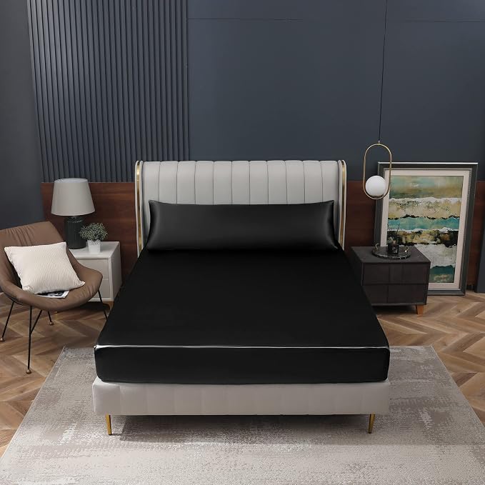 Homiest Black Satin Fitted Sheet King Size, Deep Pocket, Luxury & Ultra Soft - Image 8