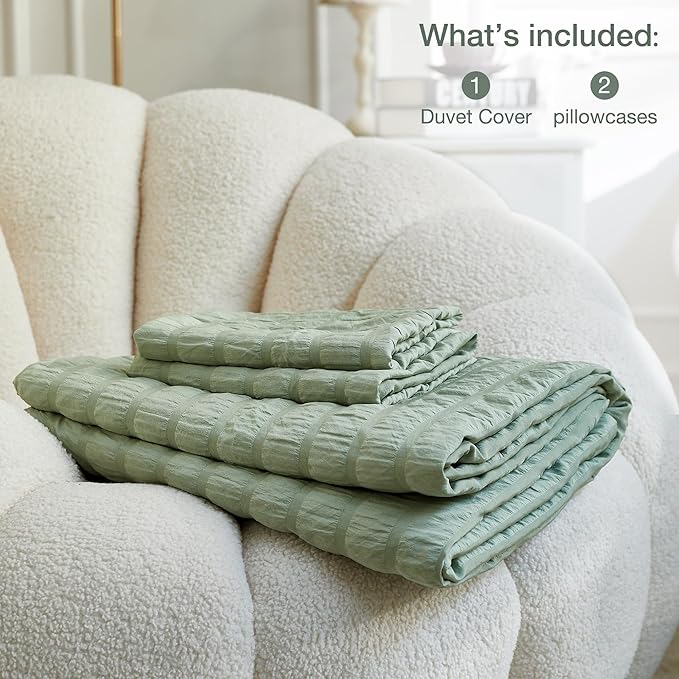 JELLYMONI Light Green Duvet Cover Twin Size, Soft Breathable Seersucker Duvet - Image 6