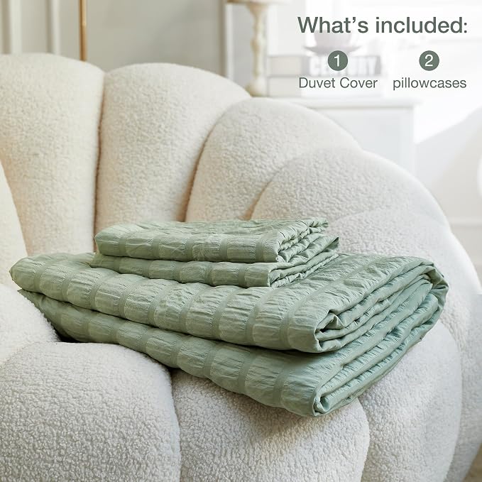 JELLYMONI Light Green Duvet Cover Queen Size, Soft Breathable Seersucker Duvet - Image 6