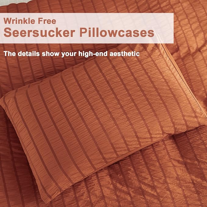 AveLom Terracotta Seersucker Duvet Cover Set King Size, 3 Pieces, Ultra Soft - Image 5