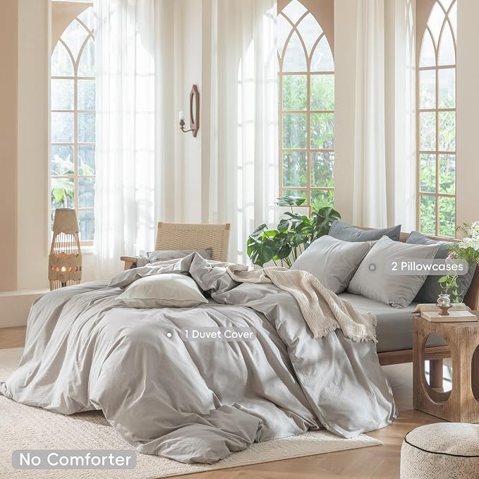 MooMee Bedding Duvet Cover Set 100% Washed Cotton Linen Like Textured - Image 2