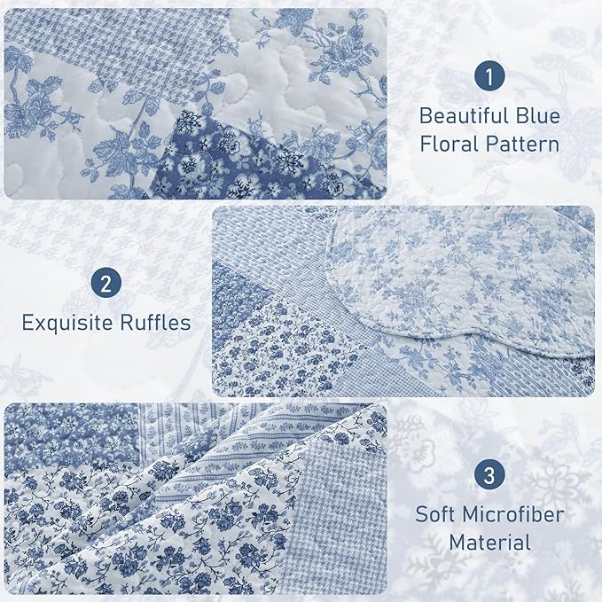 GOONE King Quilt Set 104"x90", Lightweight Washed Coverlet, Reversible Spring & - Image 6