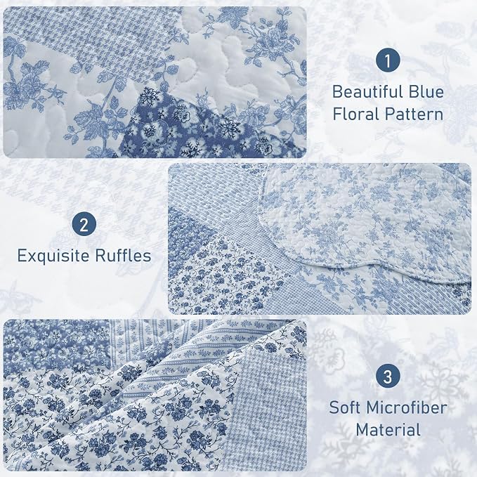 GOONE Queen Quilt Set 90"x90", Lightweight Washed Coverlet, Reversible Spring & - Image 6