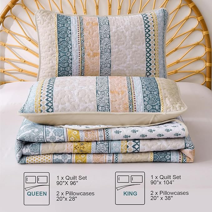 WONGS BEDDING Boho Quilt Set Queen Size, Lightweight Bedspread Coverlet Bedding - Image 7