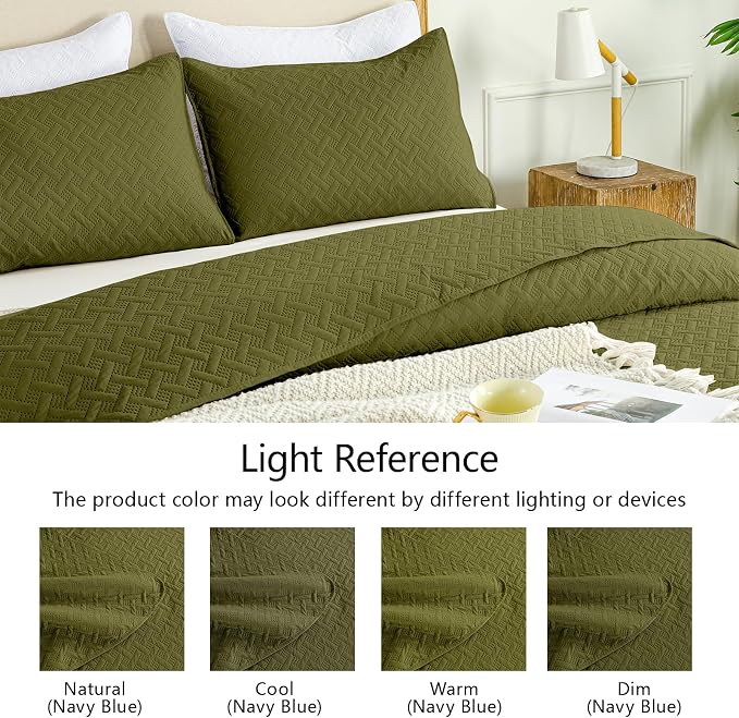 FLYMME Twin Quilt Set, Lightweight Olive Green Bedspreads, Basket Weave Pattern - Image 5