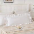 14x36 inches Off White Ruffled Lumbar Pillow Cover 1 Piece, Pure Washed Cotton by Qilunn