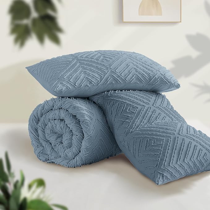 Andency Grayish Blue Comforter Set King Size, 3 Pieces Boho Bedding Set & - Image 3