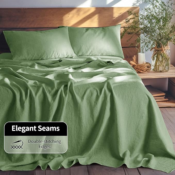 LBRO2M 100% Pure Linen Sheet Set Deep Pocket Up to 16" Bed Sheets Sets - Image 7