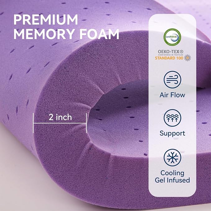 BDEUS Dual Layer 5 Inch Memory Foam Mattress Topper Twin Size, 2 Inch Gel - Image 5