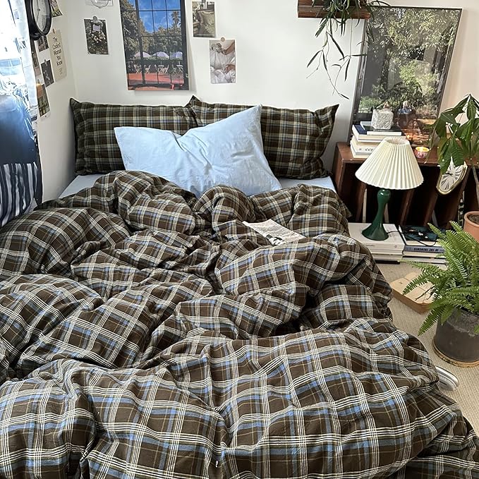mixinni Vintage Buffalo Plaid Duvet Cover Set Queen Size - Image 2