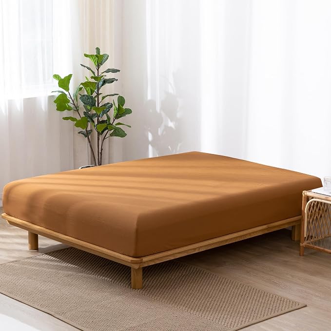 MooMee Fitted Bottom Sheet Only 100% Washed Cotton Linen Like Textured - Image 3