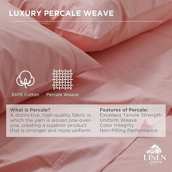 Linen Home 100% Cotton Percale Weave Fitted Sheet, Full Size, English Rose - Image 2