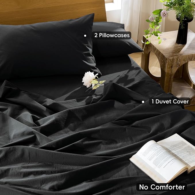 MooMee Bedding Duvet Cover Set 100% Washed Cotton Linen Like Textured - Image 2