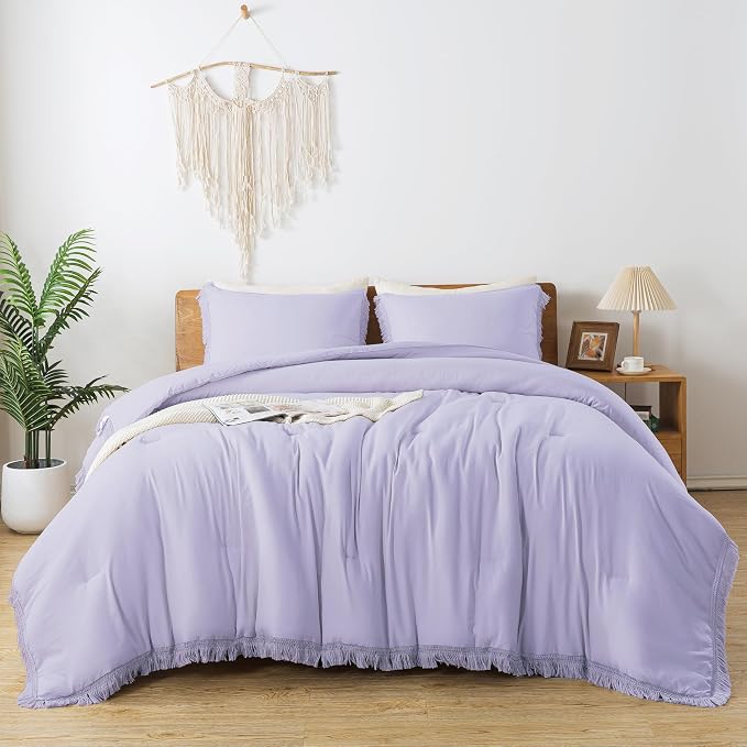 Andency Full Size Comforter Set Lavender, All Season Soft Tassel Bed Set - Image 3
