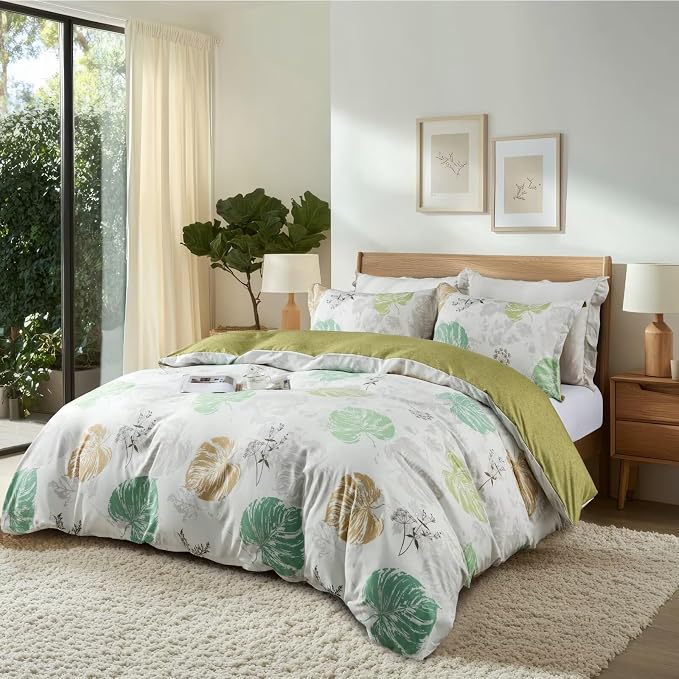 OAITE Duvet Cover Twin Size, Reversible Fallen Leaves Green Duvet Cover Set - Image 2