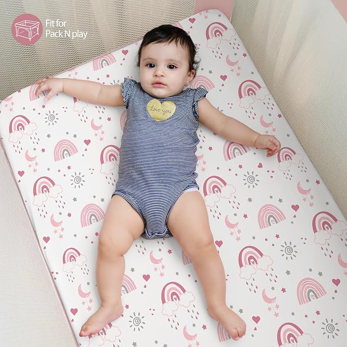 Baby Mini Crib Sheets Girl, Portable 38”x26” Pack and Play Sheets Fitted - Image 6