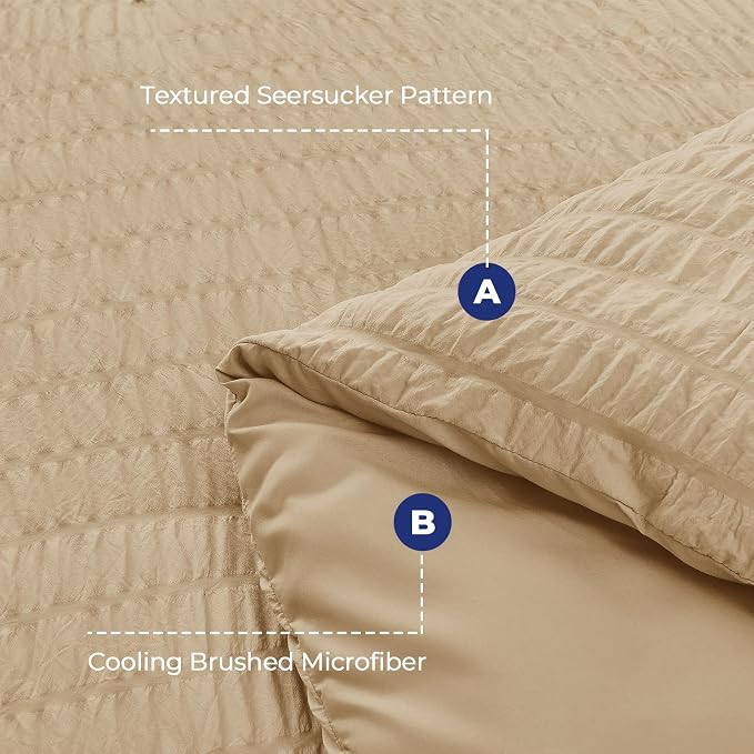 HYMOKEGE Khaki Twin Comforter Set Seersucker 5 Pieces, All Season Luxury Bed in - Image 4