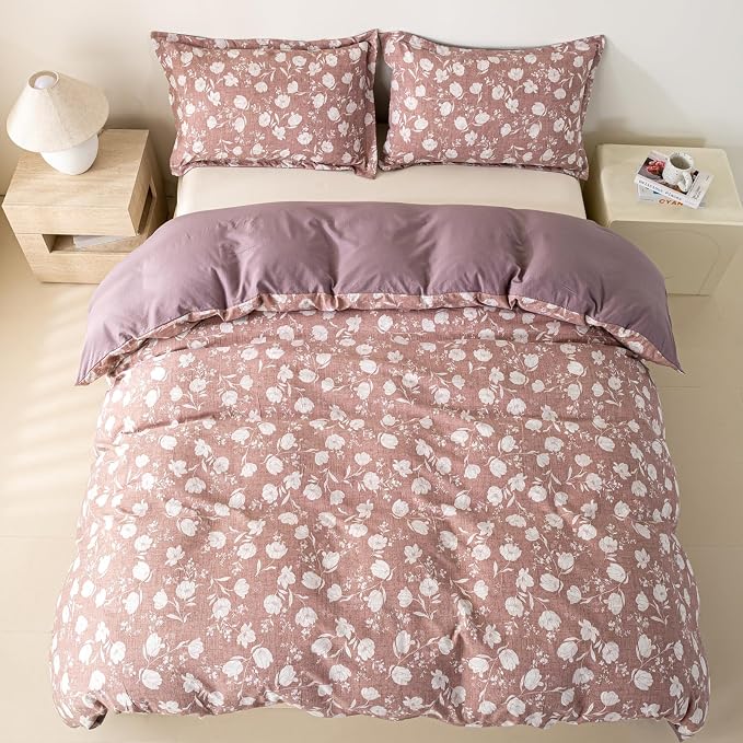OAITE Purple Flower King Size Duvet Cover-3 Pieces Prewashed Cotton-Like - Image 6
