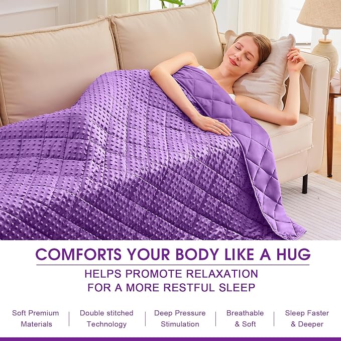 Purple Weighted Blanket for Adults 12lbs, Twin Full Size Cooling Minky Heavy - Image 5