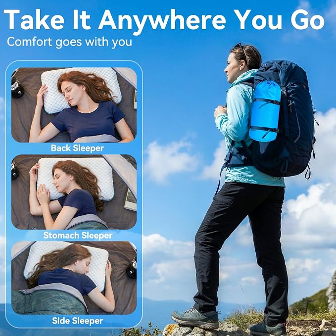 Camping Pillow with Memory Foam-Compressible Medium Firm, Ultralight Cooling - Image 6