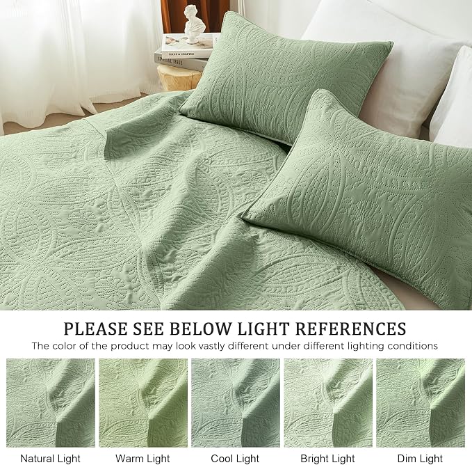 akkialla Quilts Queen Size, Sage Green Ultrasonic Full/Queen Quilt Set - Image 5