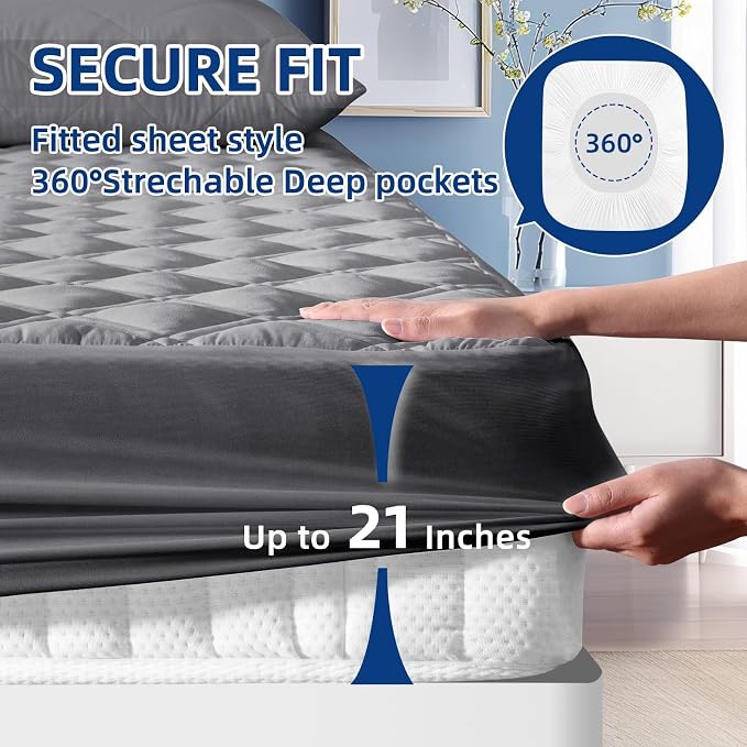 MEELUS Full Mattress Protector, Breathable Waterproof Mattress Pad Cover Fitted - Image 5