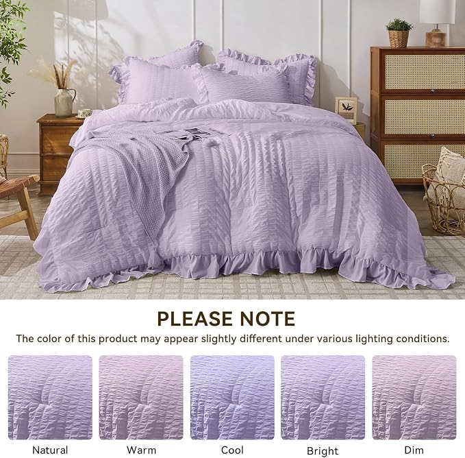 JOLLYVOGUE Lavender Twin Size Comforter Set, 2 Pieces Seersucker Lightweight - Image 9