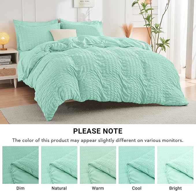 HYMOKEGE Mint Green California King Comforter Set Seersucker 7 Pieces, All - Image 5