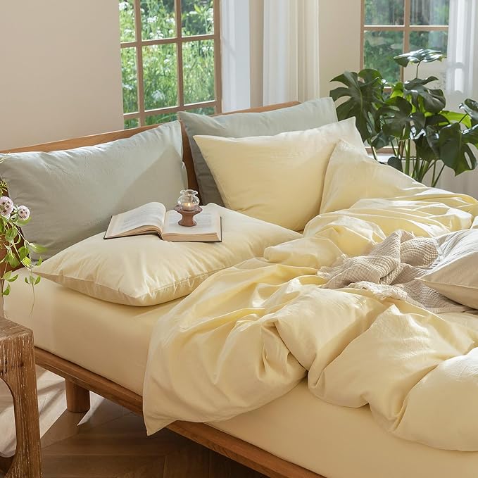 MooMee Bedding Duvet Cover Set 100% Washed Cotton Linen Like Textured - Image 6