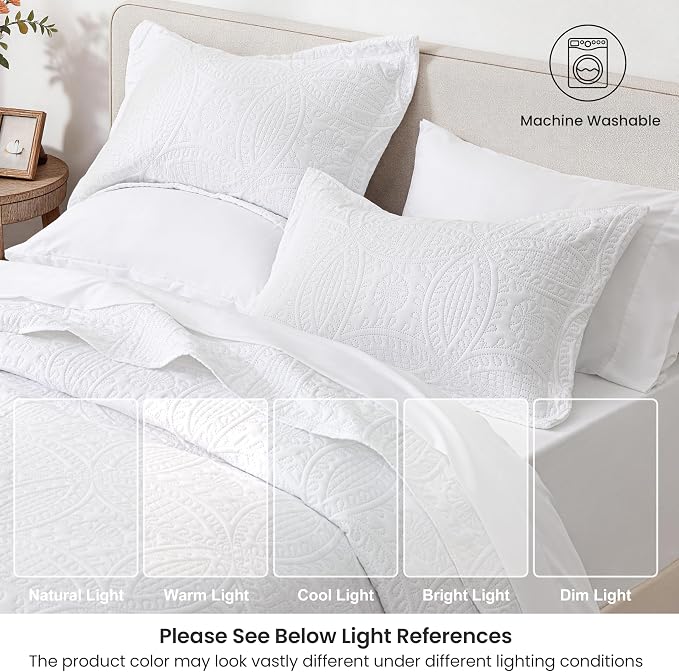Love's cabin Queen Quilt Set White, Bed in a Bag Queen Size Bedding 7 Pieces - Image 5